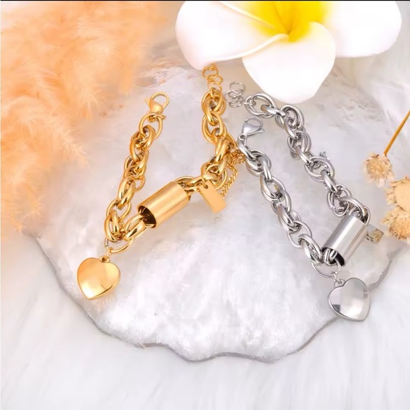 New Chunky Gold or Silver Heart Lock Charm Bracelet Chain Bracelet - Picture 13 of 16